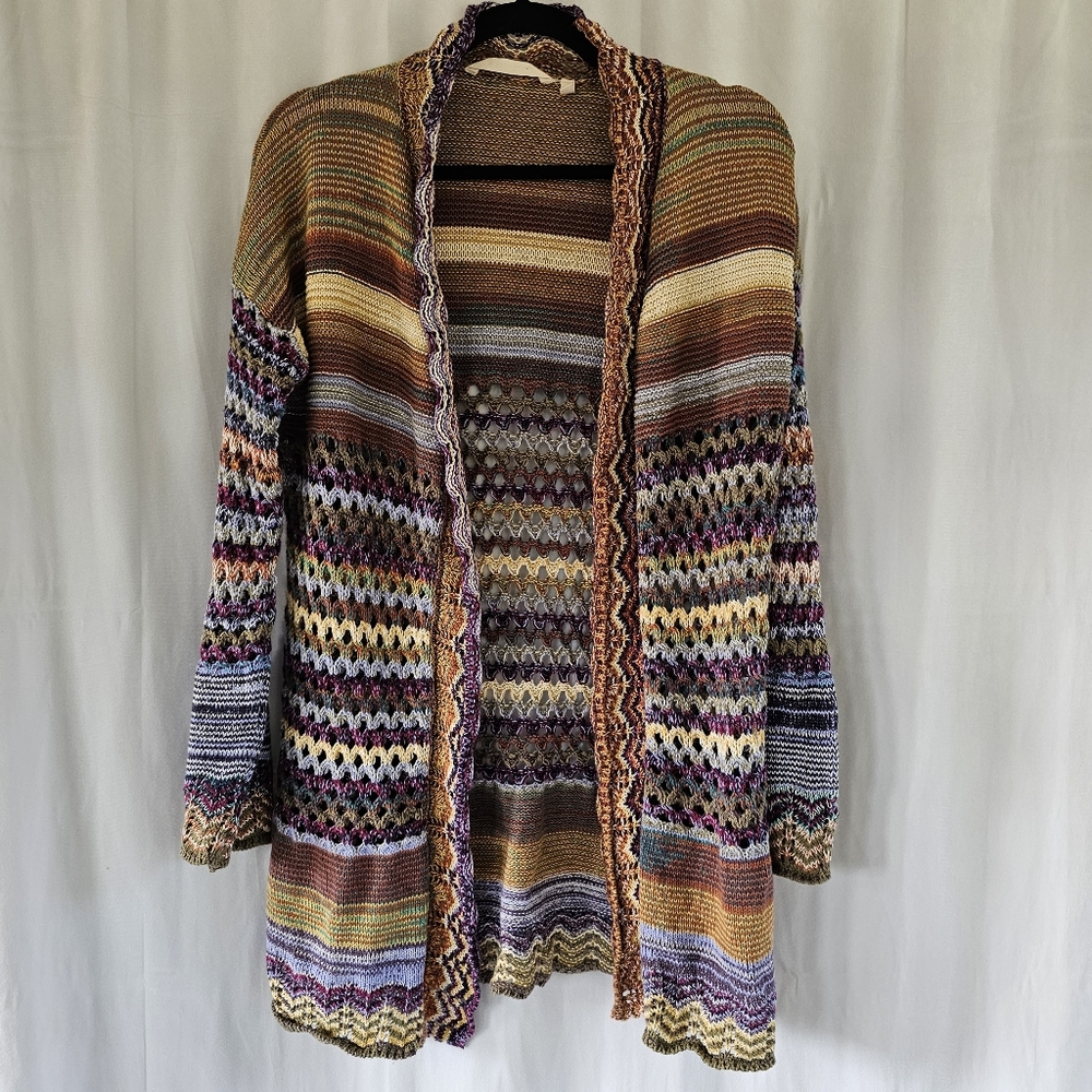 Soft Surroundings Albi Crochet Knit Long Sleeve Open Cardigan Multicolor…